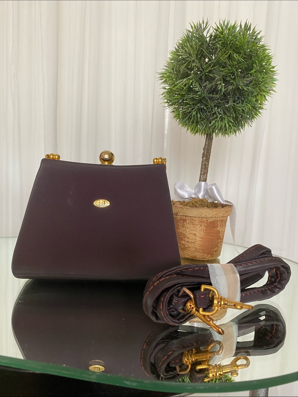 Dunhill Classic Women's Clutch /Crossbody Bag in Dark Brown with Brass Hardware
